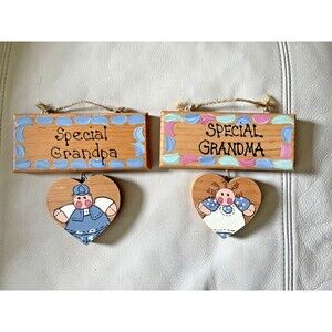 Wooden Special Grandma Grandpa Wall Hang Hand Painted Handmade Decor Vintage